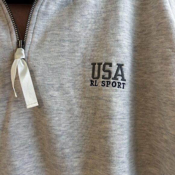 VINTAGE Y2K Ralph Lauren Sport Quarter Zip Spell Out USA Pullover w/Ribbon Pull - Picture 7 of 7